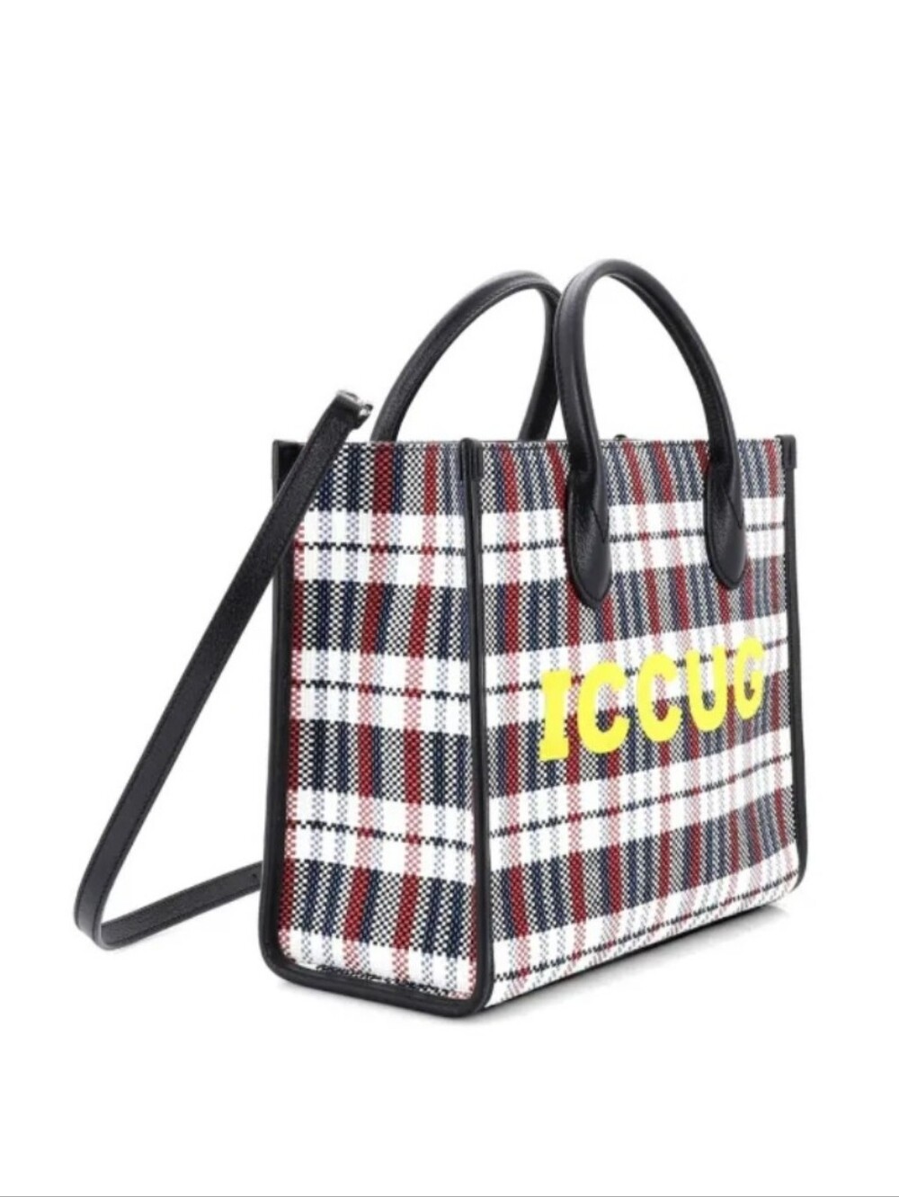 Gucci Multicolor Check "ICCUG" Logo Raffia Tote Bag - Picture 2 of 16